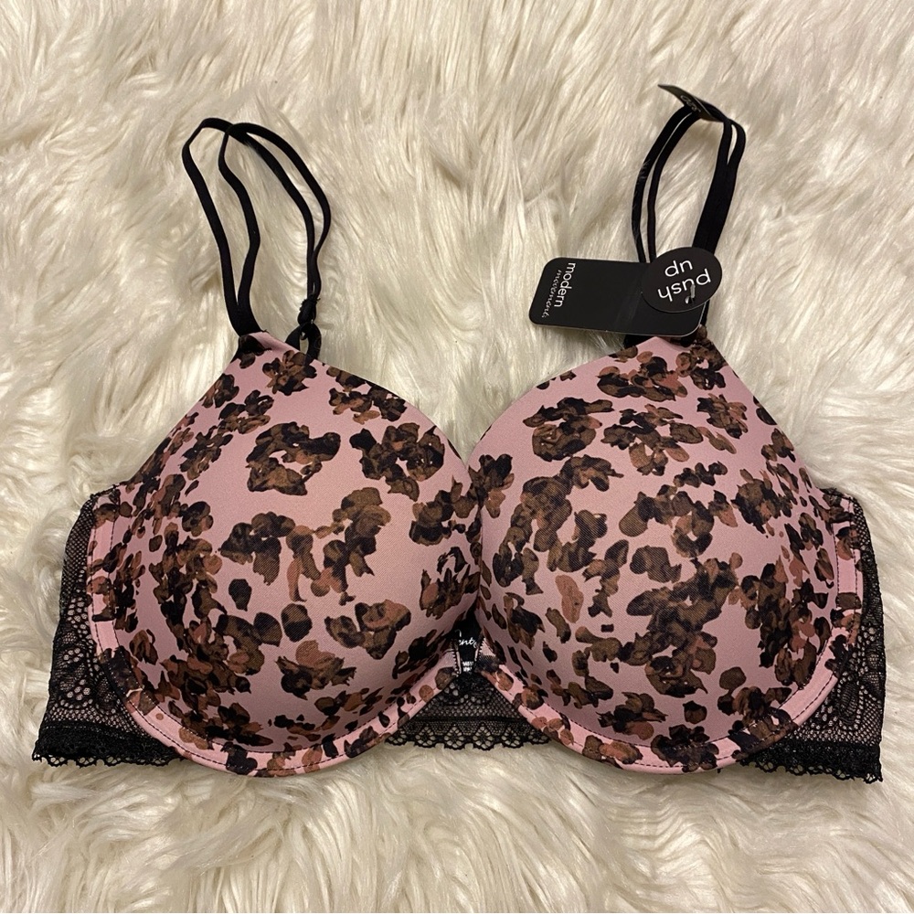 Modern Movement 32D Bra Push Up Underwire Back Closure Abstract Leopard NEW